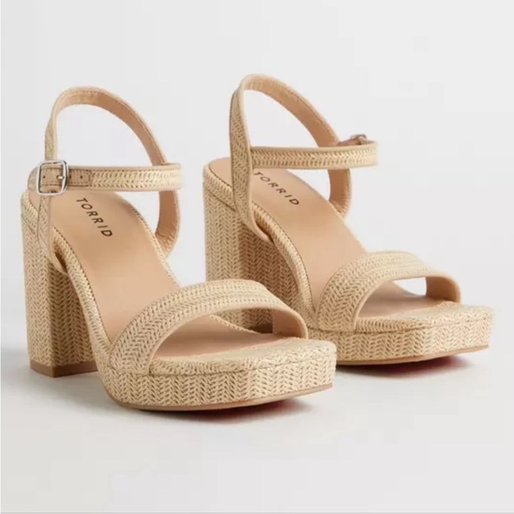 TORRID Raffia Platform Heel Sandal Size 10WW 10 Extra Wide NWT Boho Natural - Picture 2 of 13